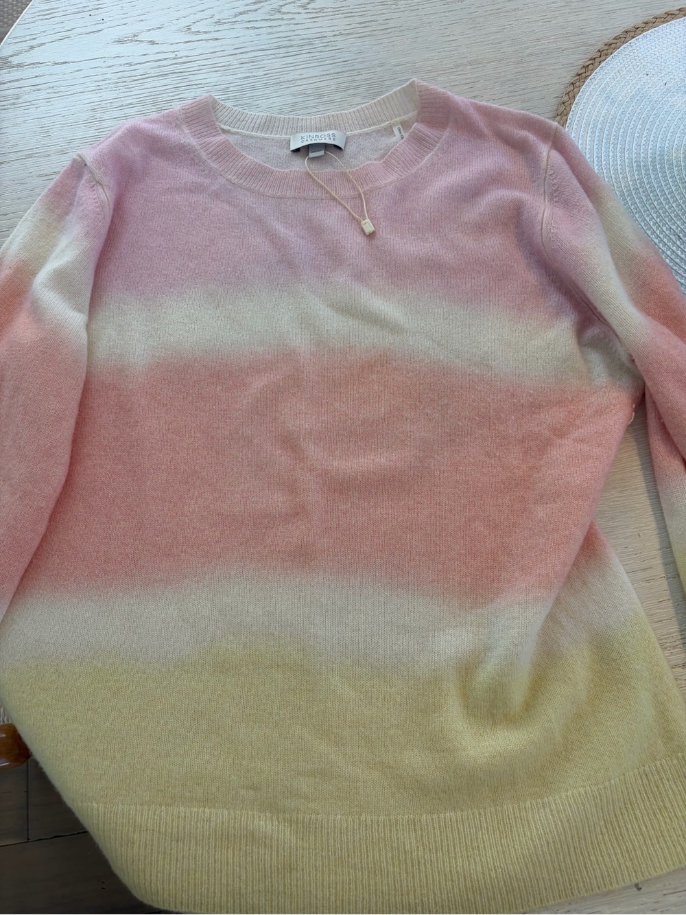 Kinross Pastel Ombre Crewneck Sweater in Pink, Peach & Yellow